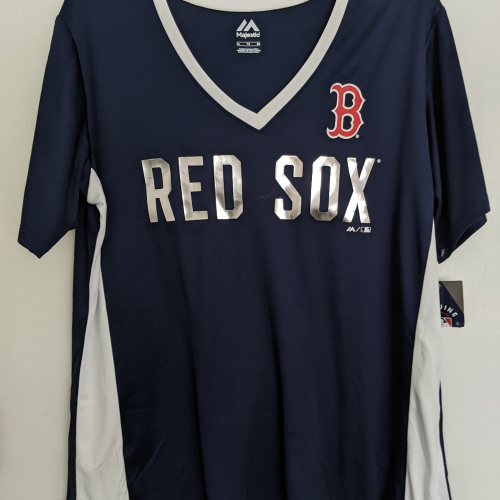Women's Fanatics Branded Navy Boston Red Sox Four-Seam V-Neck T-Shirt XL